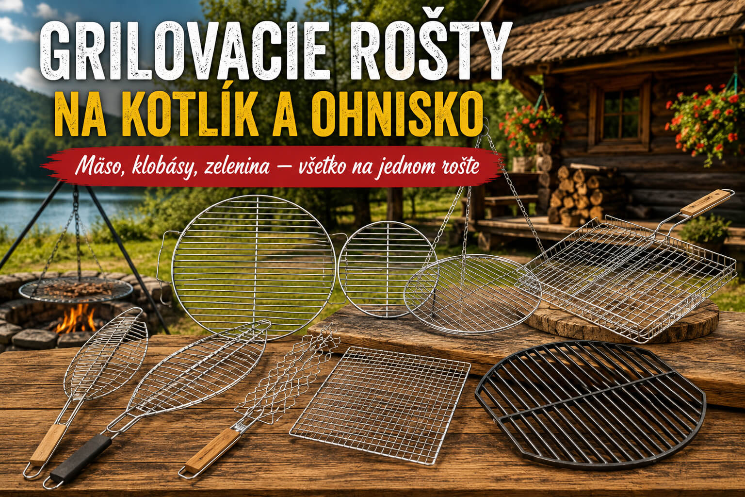 Grilovací rošt na kotlík a ohnisko — kovový rošt na varenie a grilovanie vonku
