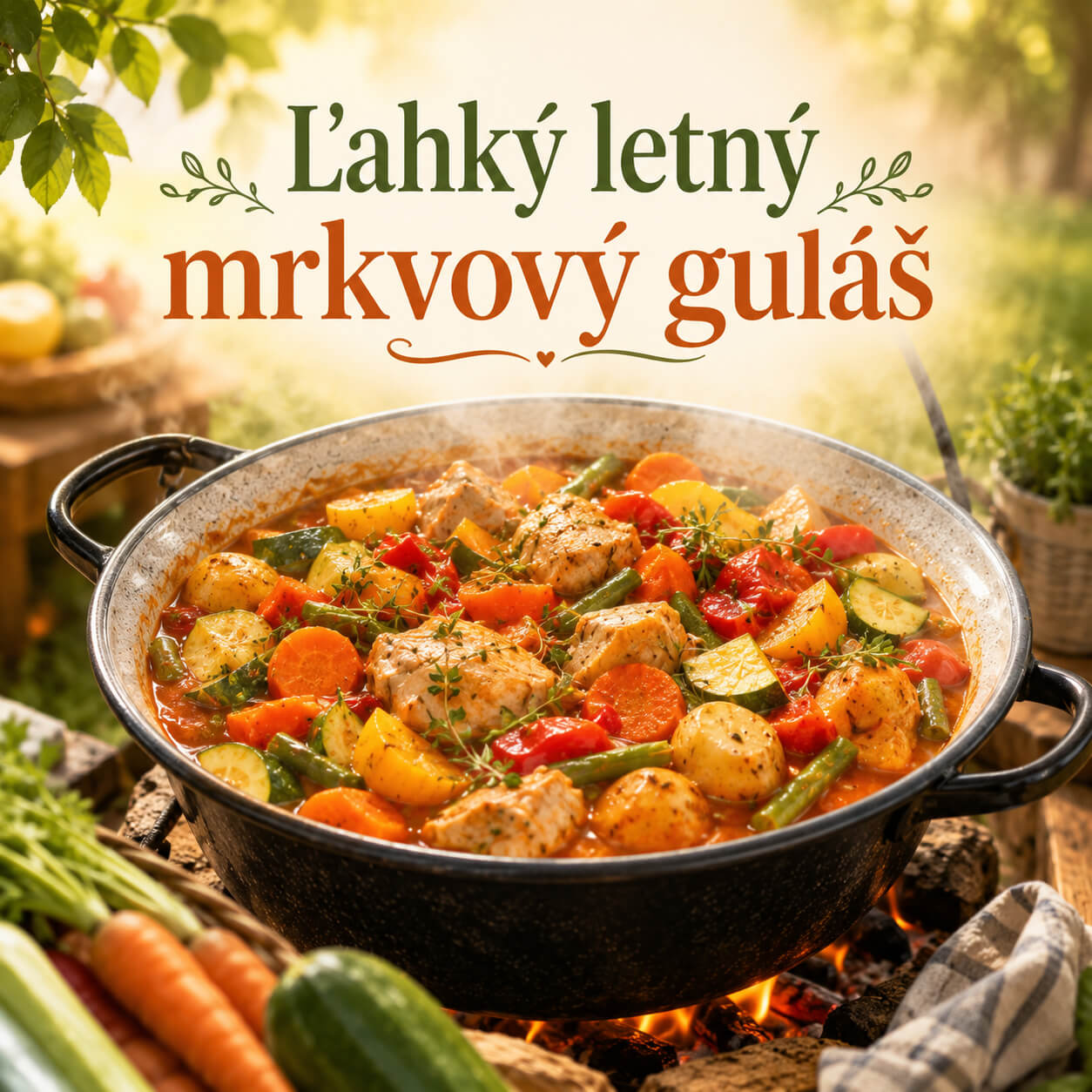🥕☀️ Ľahký letný mrkvový guláš z kotlíka s kuracím mäsom a zeleninou