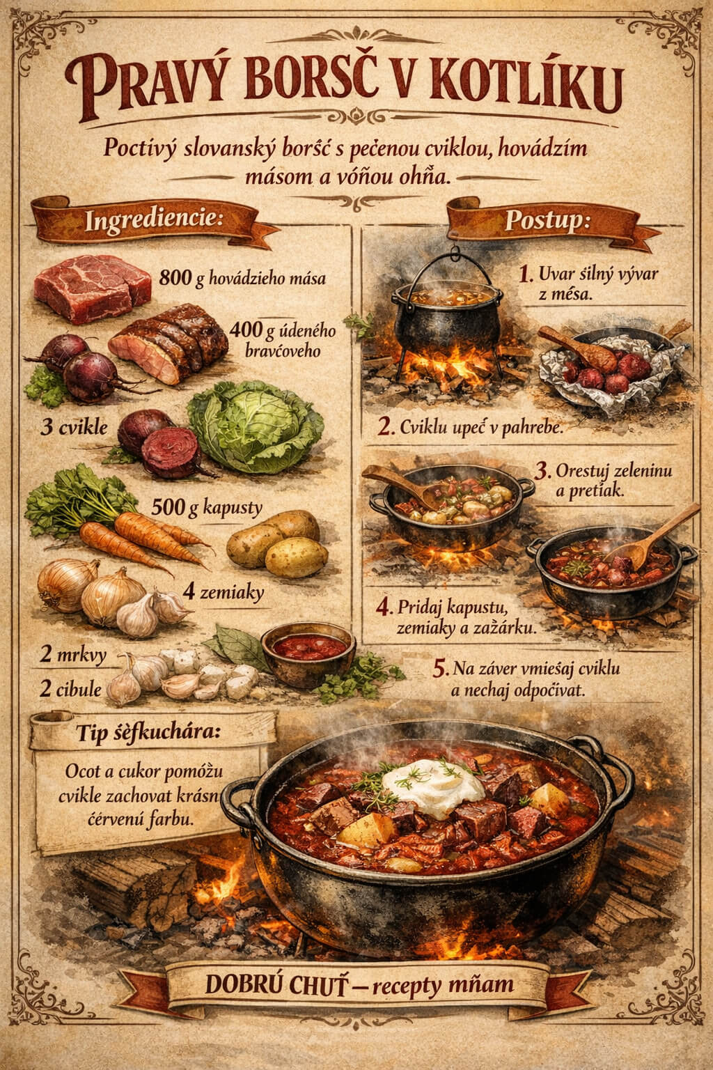 Boršč v kotlíku: poctivý recept