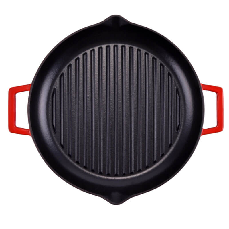 Liatinová posmaltovaná panvica na grilovanie 31 cm s výlevkami BBQ