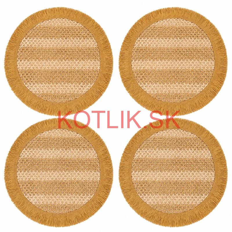 Okrúhle prírodné podložky pod tanier so strapcami 37 cm, 4 ks