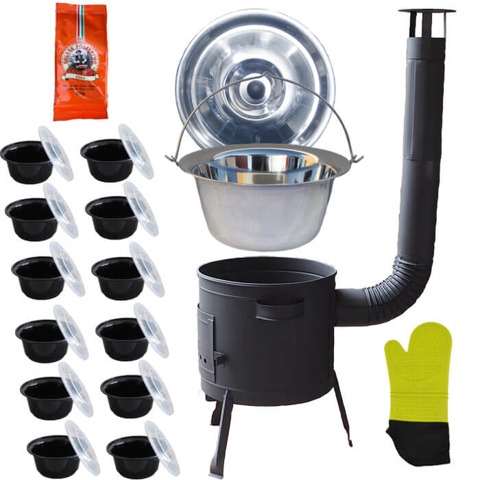 Nerezový kotlík 22 L (0,8 mm) + misky 12 ks + nízka žiaruvzdorná kotlina (0,8 mm) 42 PLUS 600