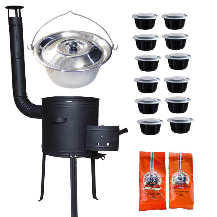 Nerezový kotlík 22 L (0,8 mm) INOX + žiaruvzdorná kotlina 42 cm Plus 700 + misky 12 ks + 2 x korenie na guláš 100 g