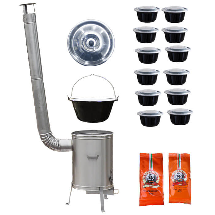 Smaltovaný kotlík 22 L (1,2 mm) + nerezová kotlina 42 cm LUX + misky 12 ks + 2 x korenie na guláš 100 g