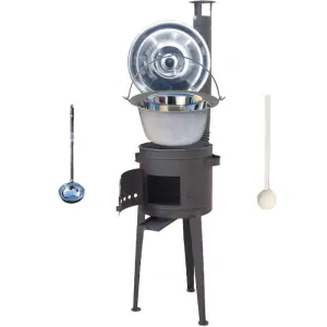 Nerezový kotlík 20 L (1,2 mm) INOX + vysoká žiaruvzdorná kotlina (1,5 mm) HODO 42 cm PLUS 600 + vareška + naberačka