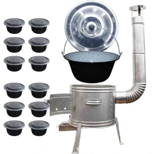 Smaltovaný kotlík 22 L + Nerezová kotlina 42 INOX + misky 12 ks