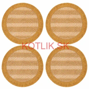 Okrúhle prírodné podložky pod tanier so strapcami 37 cm, 4 ks
