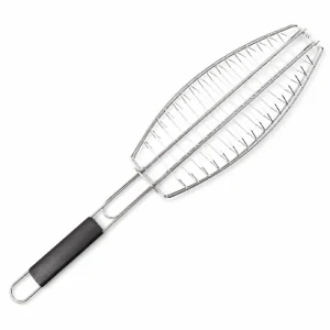 BBQ grilovací rošt na ryby – nerezové grilovacie kliešte 65 × 15 × 4 cm