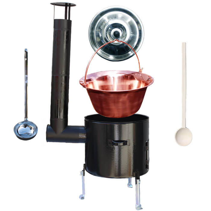 Medený kotlik 20 L (1,2 mm) + smaltovaná kotlina 39 cm + vareška a naberačka Easy party