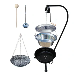 Nerezový kotlík 15 L (1,2 mm) INOX + smaltovaná panvica + ohnisko so stojanom a s poistnou kladkou VAR