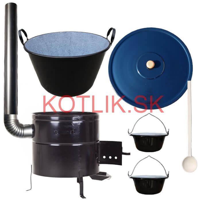 Zabíjačkový smaltovaný kotol 50 L + kovová kotlina 50 cm + 2 servírovacie kotlíky