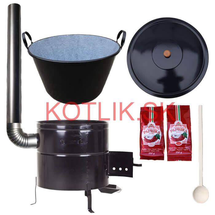 Smaltovaný kotlík na guláš 50 L (1,2 mm) s uškami + kovová kotlina 50 cm a maďarská paprika MAX PARTY