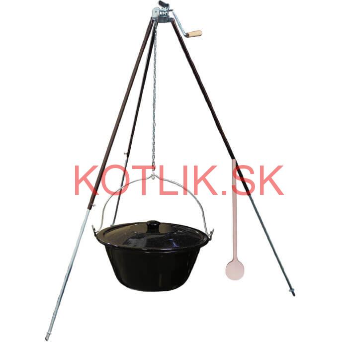 Smaltovaný kotlík 25 L + teleskopická trojnožka s poistnou kladkou + pokrievka