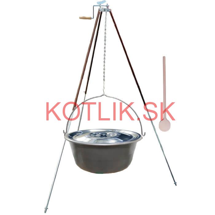 Nerezový kotlík 30 L (1,5 mm) + teleskopická trojnožka s poistnou kladkou + pokrievka