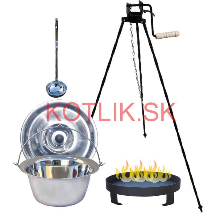 Antikorový kotlík 14 L (0,8 mm) + Ohnisko + stojan s kladkou VAR