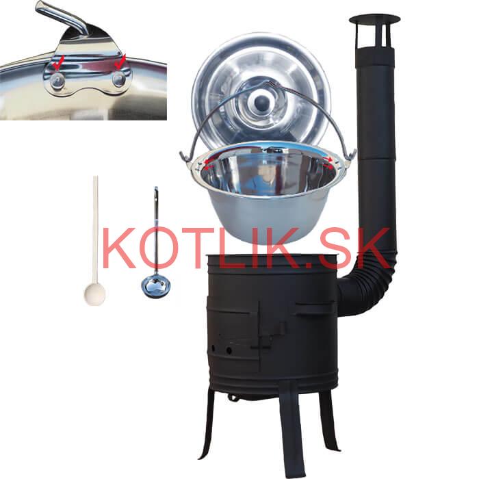 Antikorový kotlík 10 L (0,8 mm) s nitmi + nízka žiaruvzdorná kotlina 33 cm PLUS 700 + vareška a naberačka