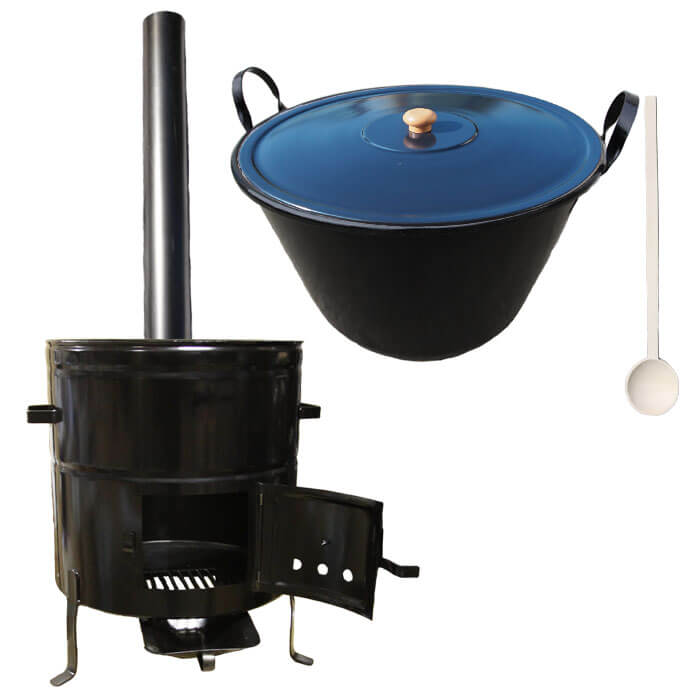 Zabíjačkový smaltovaný kotol 50 L + kovová kotlina 50 cm + dymovod
