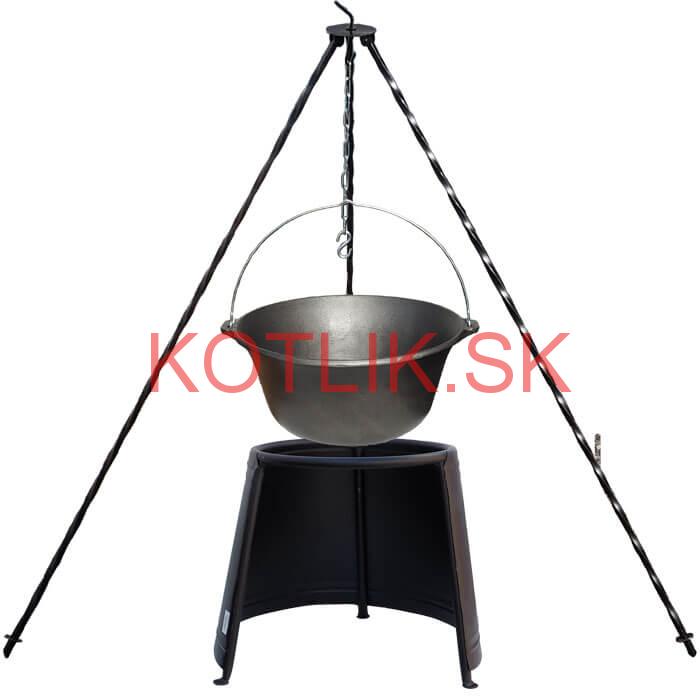 Liatinový kotlík 10,8 L + chránič plameňa 37 cm + trojnožka 1,2 m