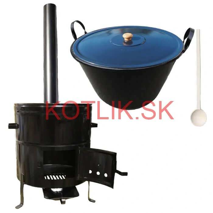Zabíjačkový smaltovaný kotol 80 L + kovová kotlina 58 cm + dymovod
