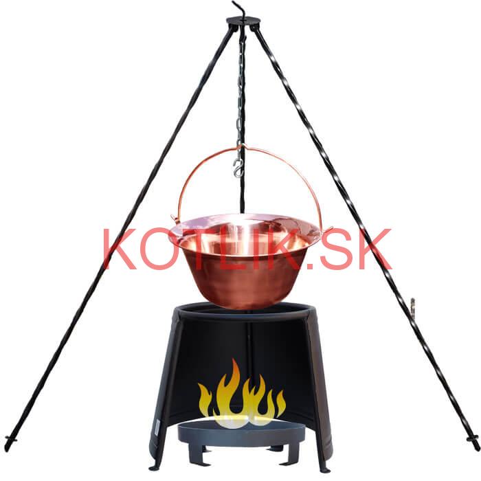 Medený kotlík 14 L (1,2 mm) + chránič plameňa 37 cm + ohnisko 36 cm + trojnožka 1,2 m
