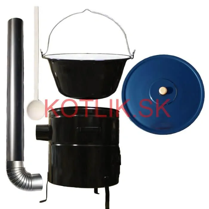 Smaltovaný kotlík 50 L (1,2 mm) + kovová kotlina 53 CLASSIC (KOV) + dymovod Max Party
