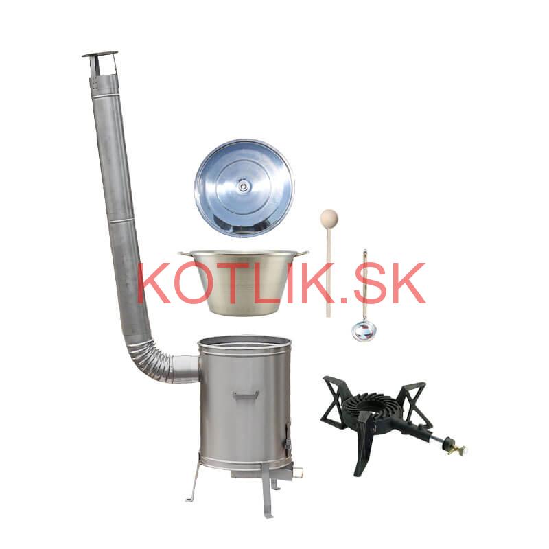 Nerezový kotol 70 L + nerezová kotlina 56 cm LUX + liatinový horák 7 kW BIG PARTY