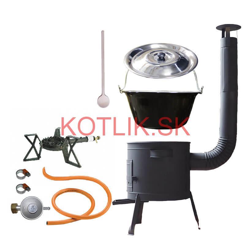 Smaltovaný kotlík (1,2 mm) 25 L + liatinový horák 5,5 kW + nízka kotlina 42 PLUS 600 + nerezová pokrievka INOX