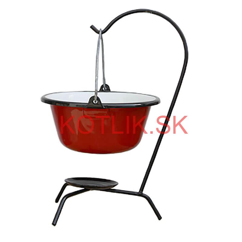 Servírovací kotlík na guláš smaltovaný červený 0,8 l + stojan