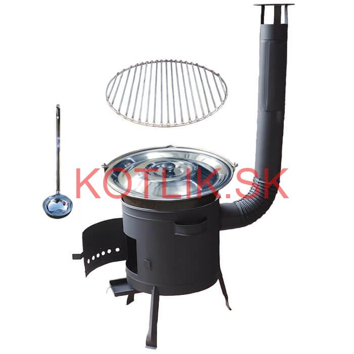 Nerezový kotlík 20 L (1,5 mm) + Nerezový rošt 45 cm + nízka žiaruvzdorná kotlina 42 cm PLUS 600