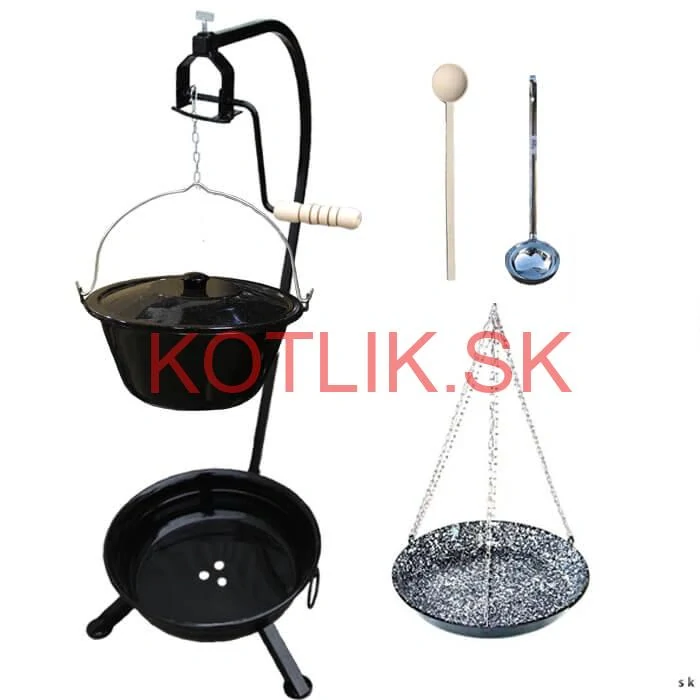Smaltovaný kotlík 25 L (1,2 mm) + smaltovaná panvica + prenosné ohnisko