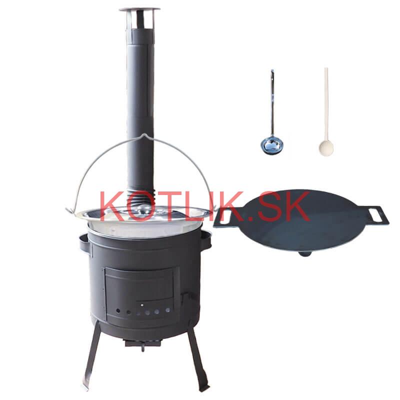 Nerezový kotlík 15 L (0,8 mm) s nitmi + železná panvica 38 cm UNI + kotlina 36 cm PLUS 600