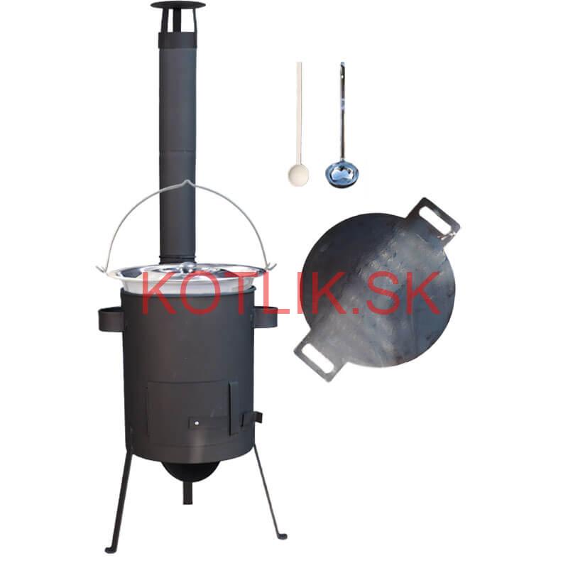 Nerezový kotlík 20 L (1,2 mm) INOX + železná panvica 44 cm UNI + kotlina 42 cm PLUS 600 4 MM