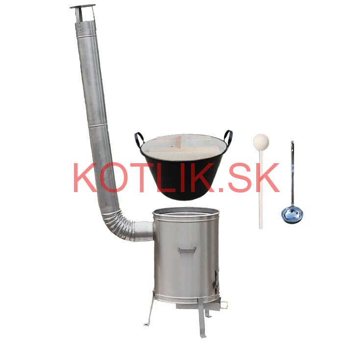 Zabíjačkový smaltovaný kotol 100 L + nerezová kotlina 60 cm + vareška a naberačka