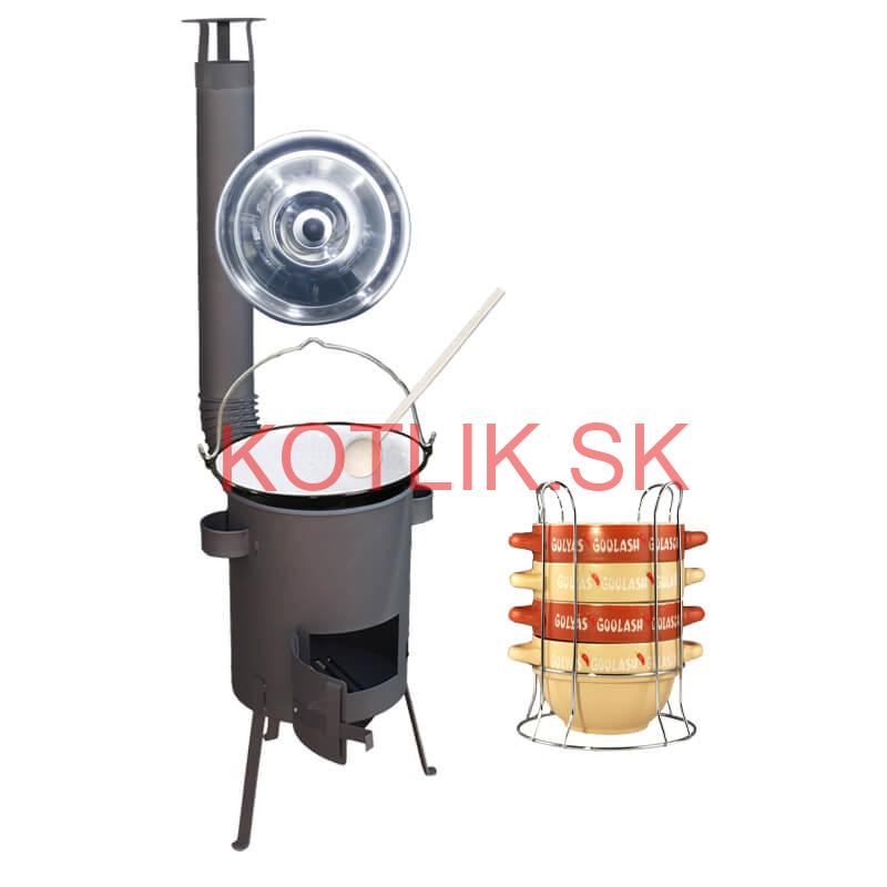 Smaltovaný kotlík 22 L (1,2 mm) + misky na guláš 4 ks + žiaruvzdorná kotlina 42 PLUS 600 4 MM