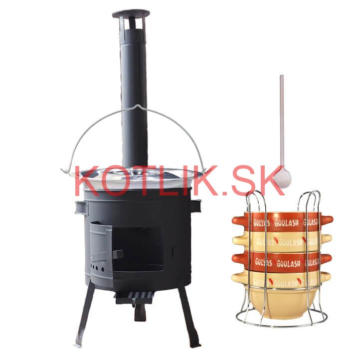 Nerezový kotlík 22 L (0,8 mm) INOX + misky na guláš 4 ks + nízka žiaruvzdorná kotlina 42 PLUS 600