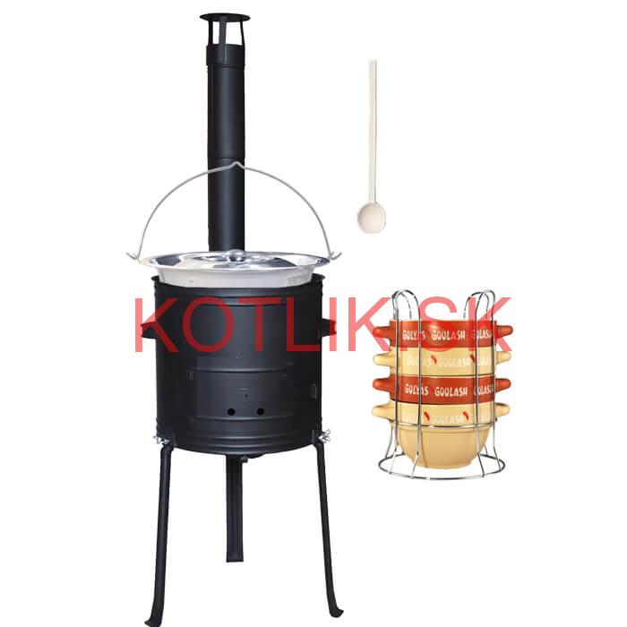 Nerezový kotlík 22 L (0,8 mm) INOX + misky na guláš 4 ks + žiaruvzdorná kotlina 42 PLUS 700