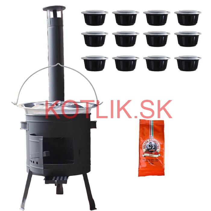 Nerezový kotlík 22 L (0,8 mm) + korenie na guláš 100 g + misky 12 ks + nízka žiaruvzdorná kotlina (0,8 mm) 42 PLUS 600