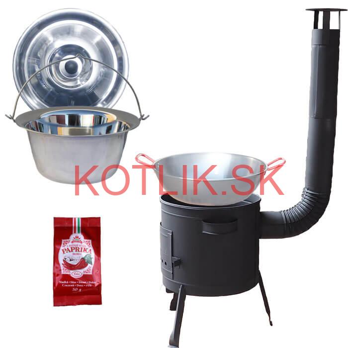 Nerezový kotlík 22 L (0,8 mm) INOX + Panvica PAELLA (WOK) 45 cm + sladká paprika 50 g + nízka kotlina 42 PLUS 600