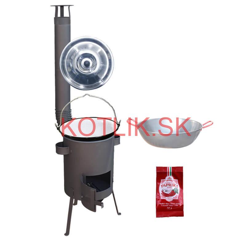 Smaltovaný kotlík 22 L + Panvica PAELLA (WOK) 45 cm + sladká paprika 50 g + žiaruvzdorná kotlina 42 PLUS 600 s roštom na popol 4 mm