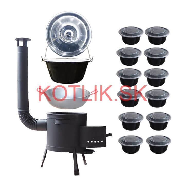 Smaltovaný kotlík 22 L + Panvica PAELLA (WOK) 45 cm + misky 12 ks + nízka kotlina 42 PLUS 600