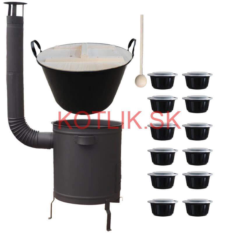 Smaltovaný kotol 100 L + hrubostenná kotlina 60 cm (1,5 mm) STRONG PLUS 600 + misky 12 ks