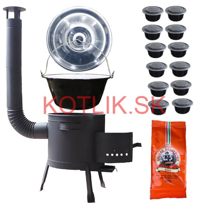 Smaltovaný kotlík 25 L (1,2 mm) + hrubostenná (1,5 mm) žiaruvzdorná kotlina BALKY STRONG 42 PLUS 600 + misky 12 ks + paprikové korenie na guláš 100 g