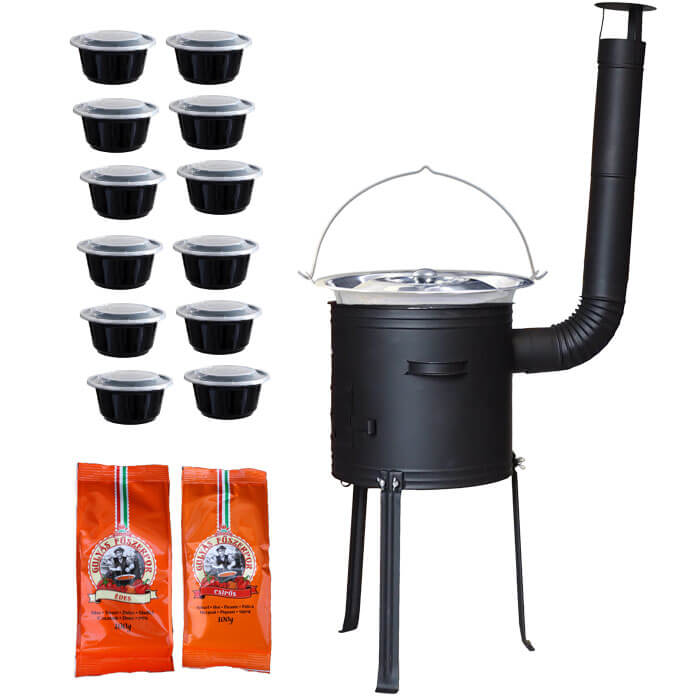Nerezový kotlík 22 L (0,8 mm) INOX + žiaruvzdorná kotlina 42 cm Plus 700 + misky 12 ks + 2 x korenie na guláš 100 g