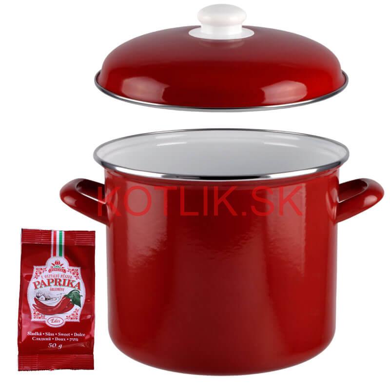 Smaltovaný hrniec s pokrievkou 10,4 L červený + sladká paprika GURMÁN 50 g
