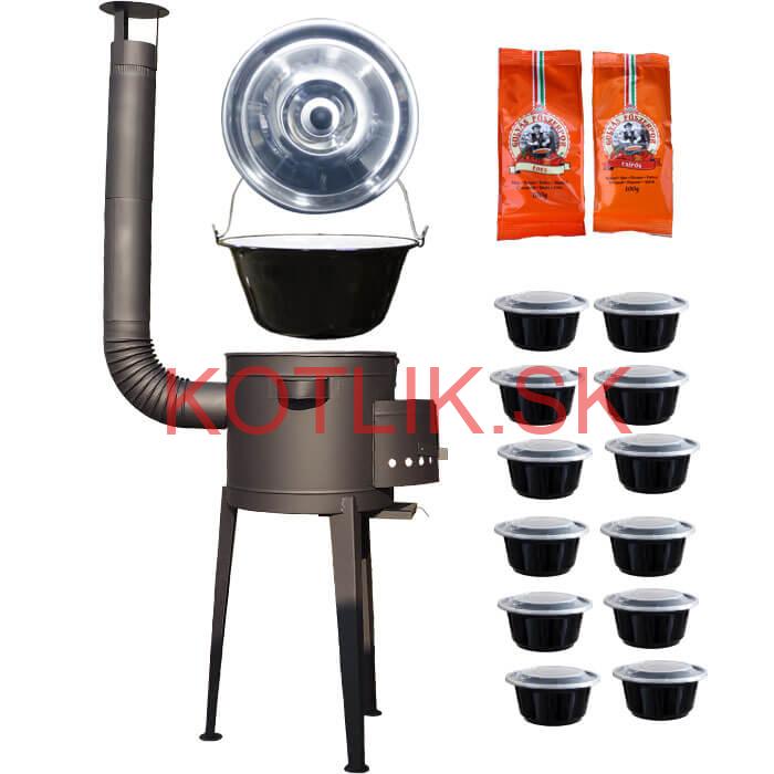 Smaltovaný kotlík 22 L (1,2 mm) + vysoká žiaruvzdorná  kotlina 42 cm PLUS 600 + misky 12 ks + 2 x korenie na guláš 100 g