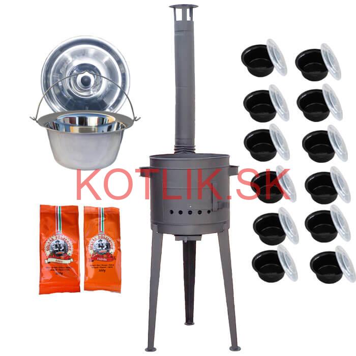 Nerezový kotlík 22 L (0,8 mm) INOX + vysoká žiaruvzdorná  kotlina 42 cm PLUS 600 + misky 12 ks + 2 x korenie na guláš 100 g