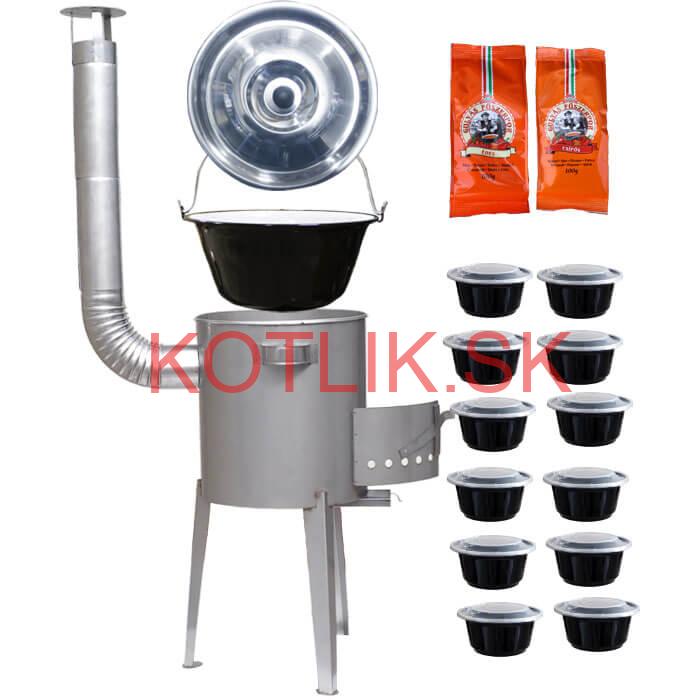 Smaltovaný kotlík 22 L (1,2 mm) + nerezová kotlina 42 cm LUXUS + misky 12 ks + 2 x korenie na guláš 100 g