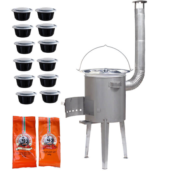 Nerezový kotlík 22 L (0,8 mm) INOX + nerezová kotlina 42 cm LUXUS + misky 12 ks + 2 x korenie na guláš 100 g