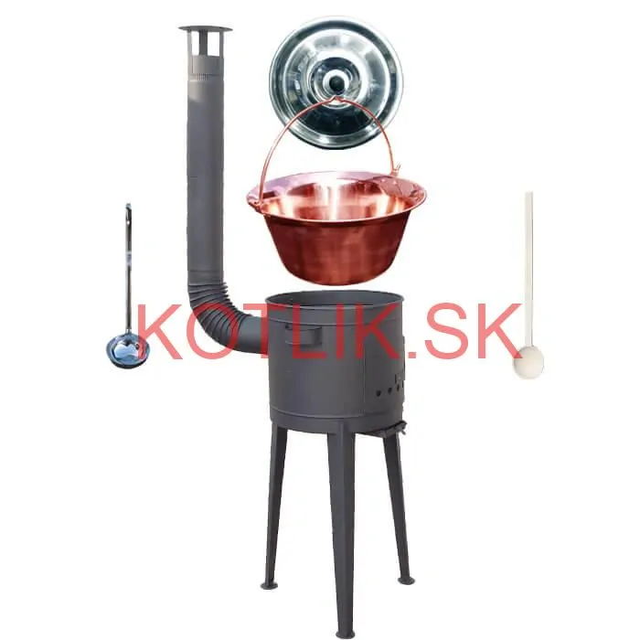 Medený kotlík 20 L (1,2 mm) + vysoká žiaruvzdorná kotlina (1,5 mm) HODO 42 cm PLUS 600 + vareška + naberačka