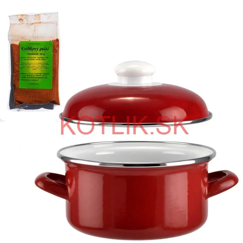 Smaltovaný kastról s pokrievkou 3 L červený + pikantná zmes korenia 50 g Kotlíkový guláš